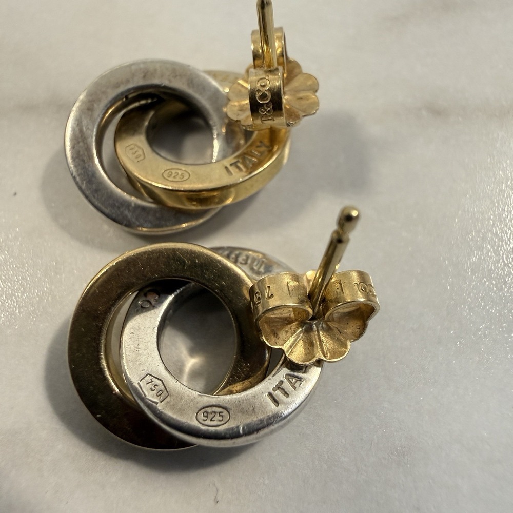 Tiffany & Co Sterling Silver 18k Yellow Gold Interlocking Circle Dangle Earrings - Picture 8 of 9